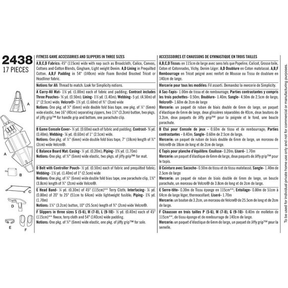 Simplicity Sewing Pattern 2438 Workout Accessories Bag Tote Slippers - Picture 3 of 3